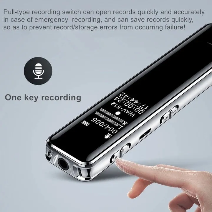 Black Q22 high definition noise reduction professional recording pen with LCD screen on white background