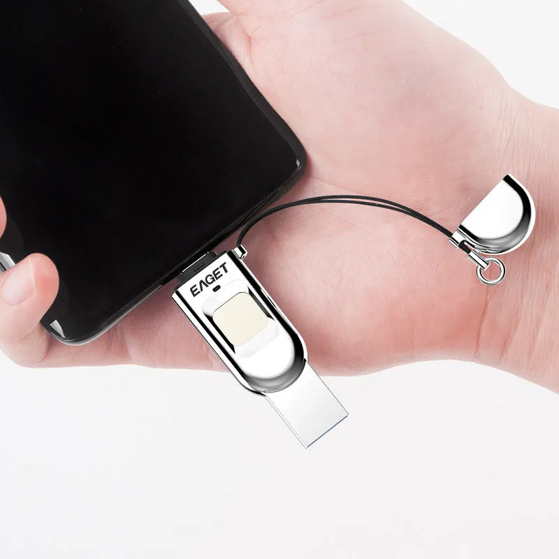 64GB light gray fingerprint encryption dual-interface U disk with Type C and USB 3.0 metal shell