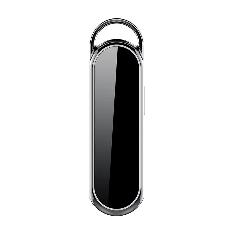Black one-key recording smart voice recorder with metal body and compact dimensions 83.5x23x11mm