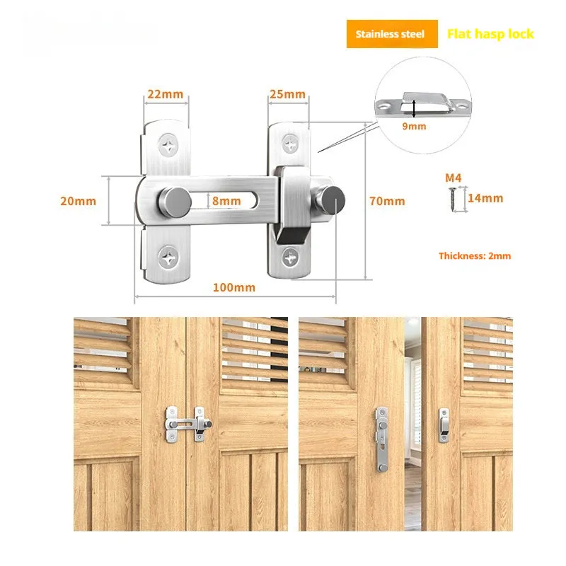 Stainless steel and carbon steel sliding door lock with flat shackle for barn doors
