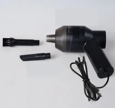 Mini rechargeable handheld USB vacuum cleaner for computer keyboard, black, with two nozzles and sponge