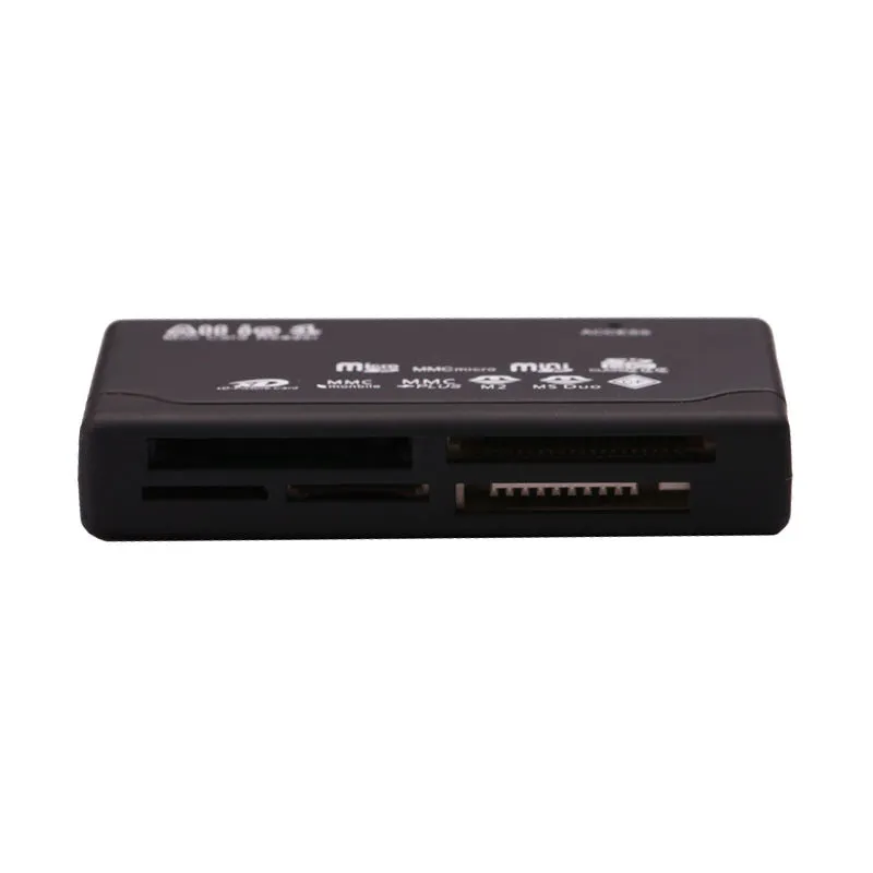 Black multi-function USB 2.0 card reader supporting SD, CF, MMC, and other memory cards