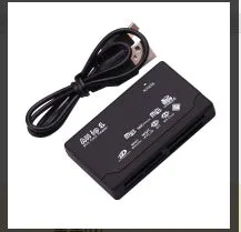 Black multi-function USB 2.0 card reader supporting SD, CF, MMC, and other memory cards