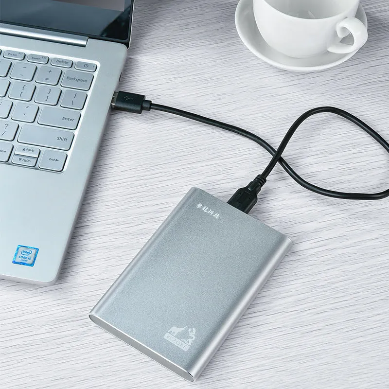 External portable hard drive with metal casing, USB 3.0 interface, 2.5-inch size, black and silver colours