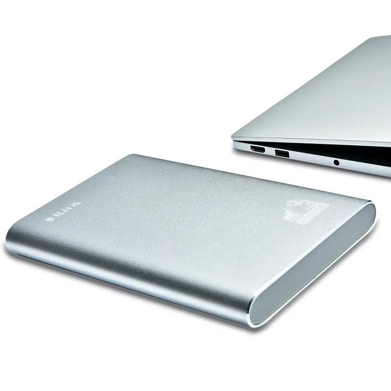 External portable hard drive with metal casing, USB 3.0 interface, 2.5-inch size, black and silver colours