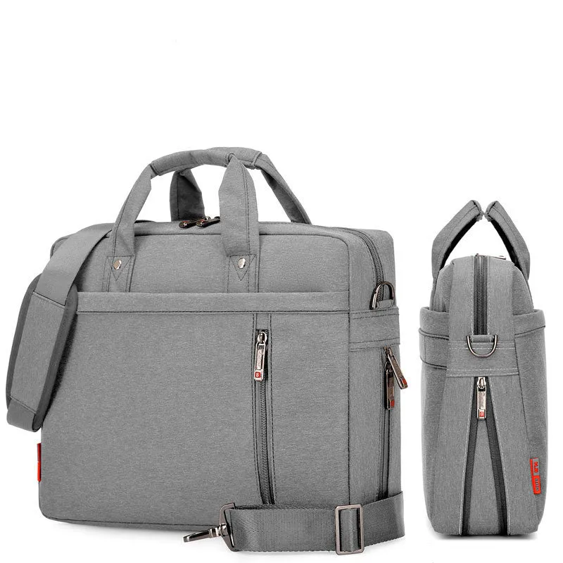 Waterproof Oxford cloth laptop bag in black with multiple compartments and adjustable shoulder strap