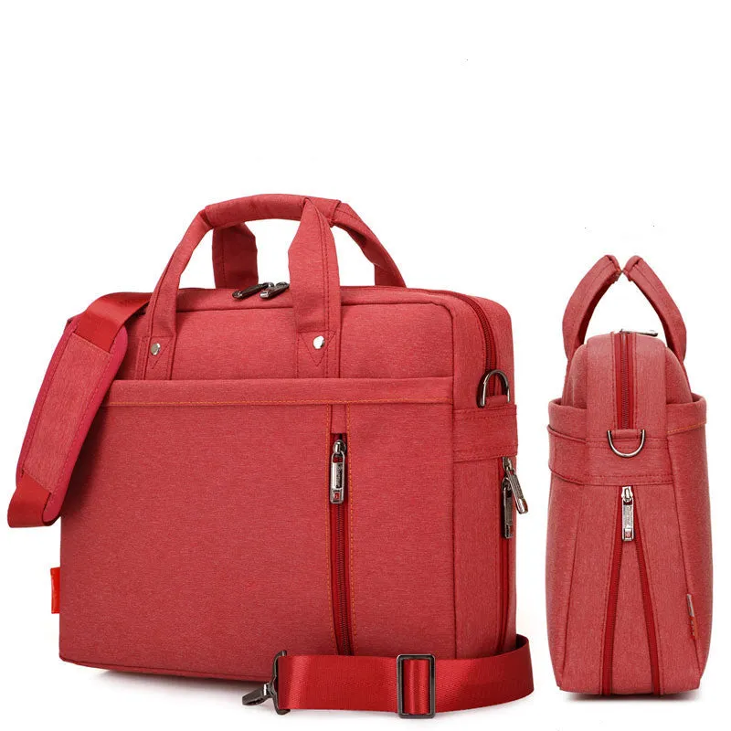 Waterproof Oxford cloth laptop bag in black with multiple compartments and adjustable shoulder strap