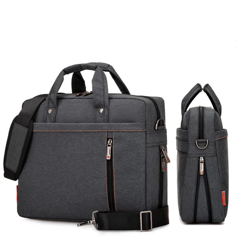 Waterproof Oxford cloth laptop bag in black with multiple compartments and adjustable shoulder strap