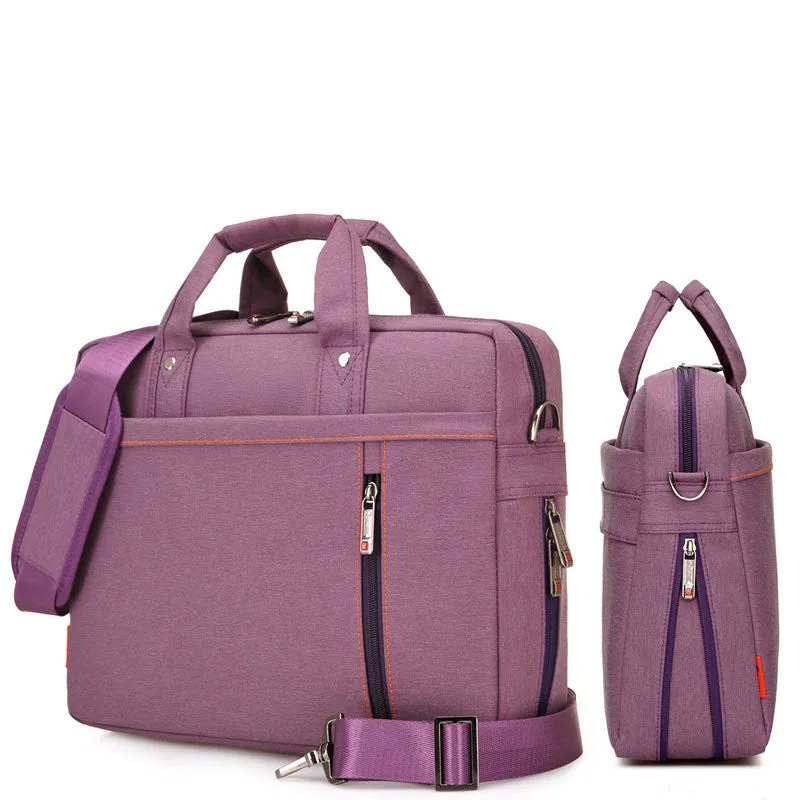 Waterproof Oxford cloth laptop bag in black with multiple compartments and adjustable shoulder strap