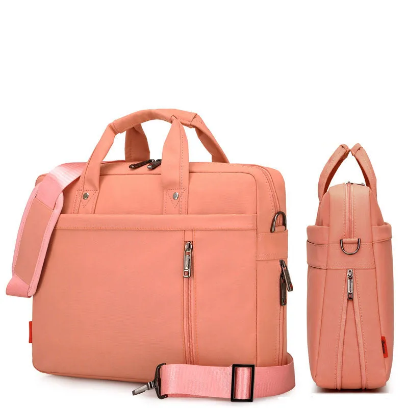 Waterproof Oxford cloth laptop bag in black with multiple compartments and adjustable shoulder strap