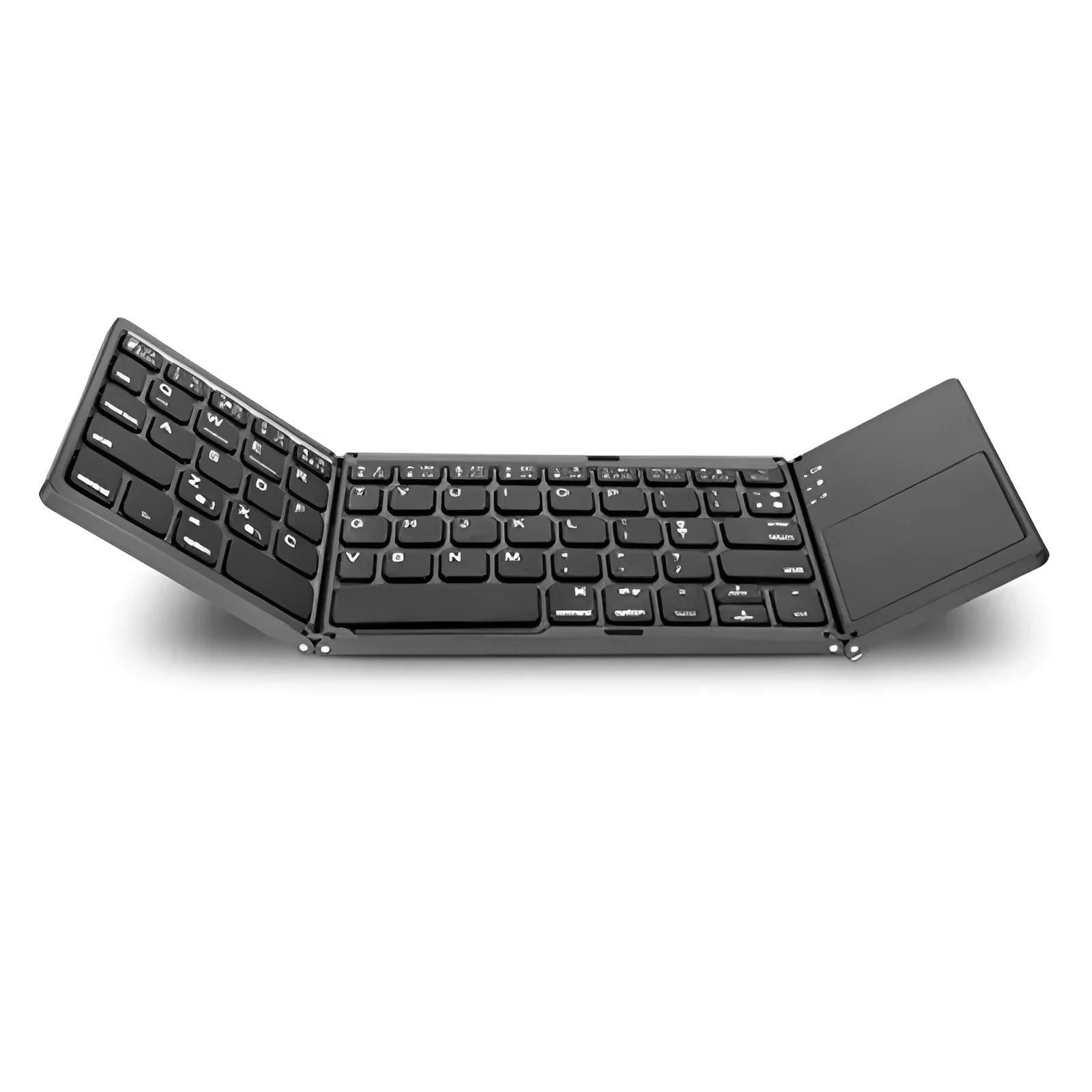Folding Bluetooth keyboard with 64 ABS keys and black colour, folded for travel