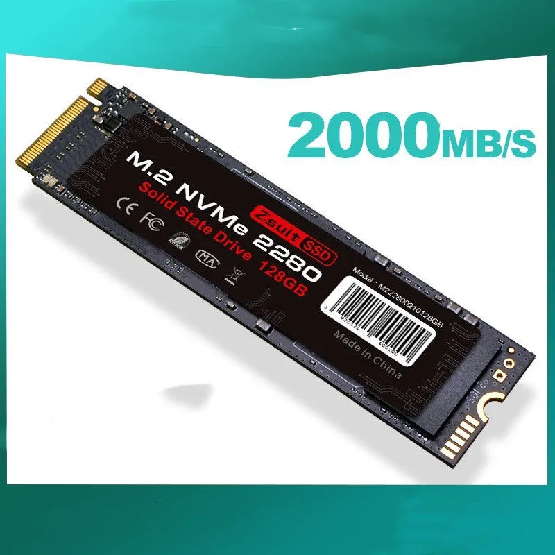 Red metal M.2 NVMe 2280 SSD 128GB with PCIe 3.0/4.0 support on white background