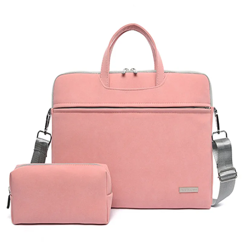 PU leather laptop bag in black with removable shoulder strap, fits 13.3 inch MacBook Air
