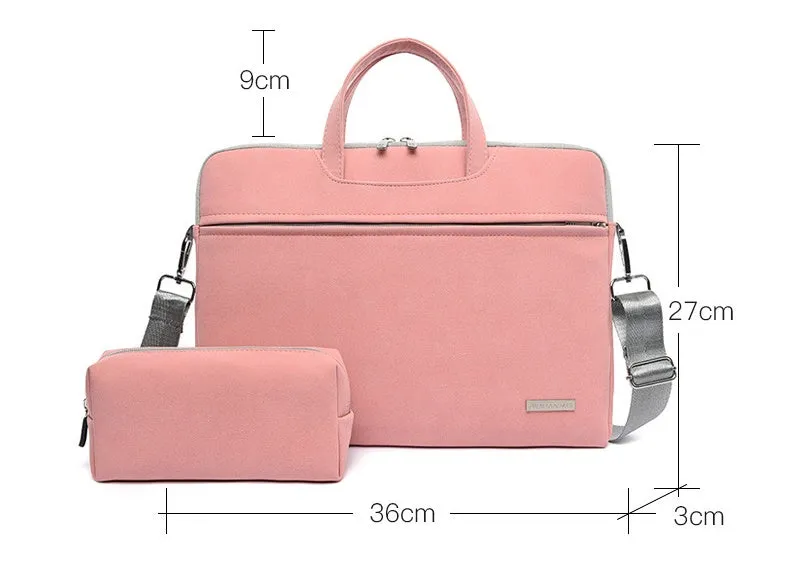 PU leather laptop bag in black with removable shoulder strap, fits 13.3 inch MacBook Air
