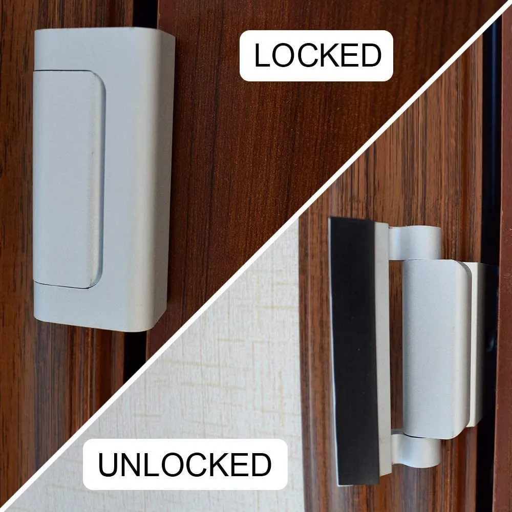 Silver aluminium alloy child safety door lock with 3 inch stop and heavy duty bolt design