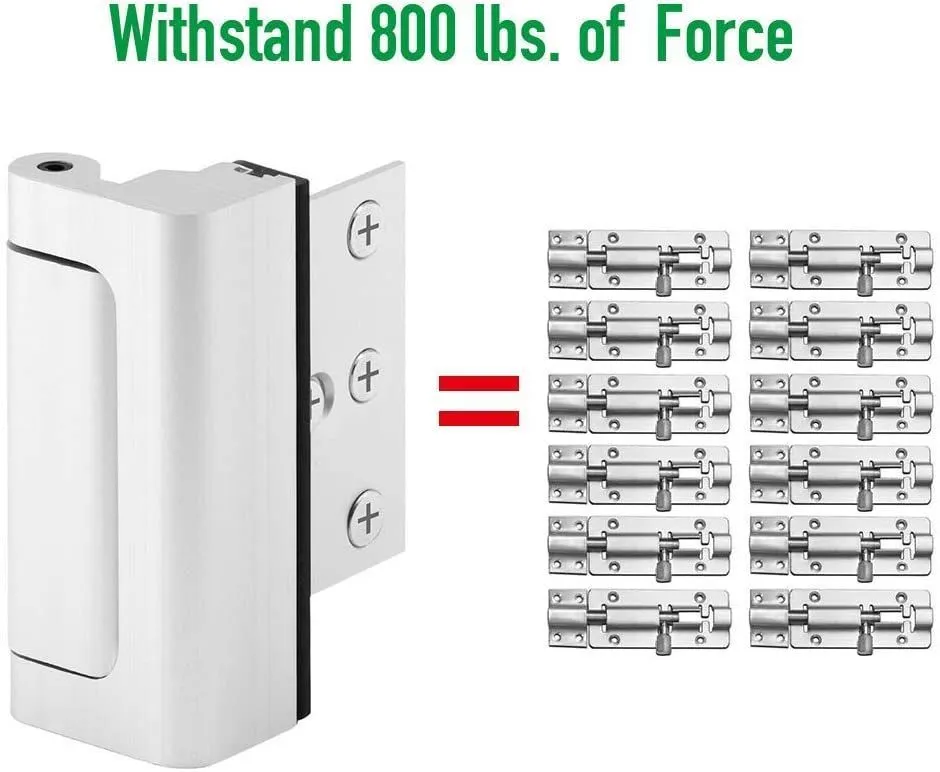Silver aluminium alloy child safety door lock with 3 inch stop and heavy duty bolt design