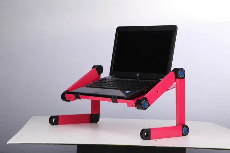 Adjustable folding laptop table stand with 360-degree rotation, magnesium alloy construction, and self-locking joints, in black colour