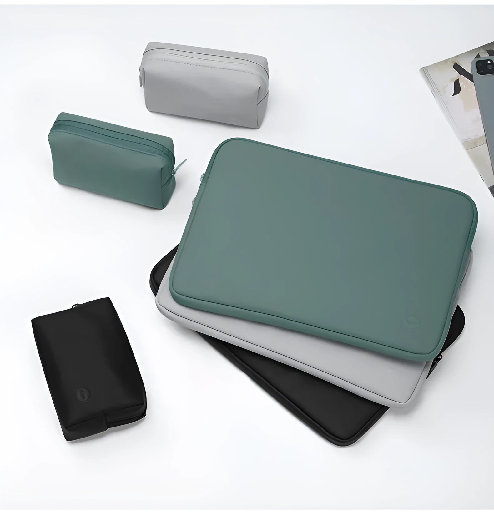 PU leather laptop liner bag in mint green for 13 to 17 inch devices, waterproof and shock-resistant