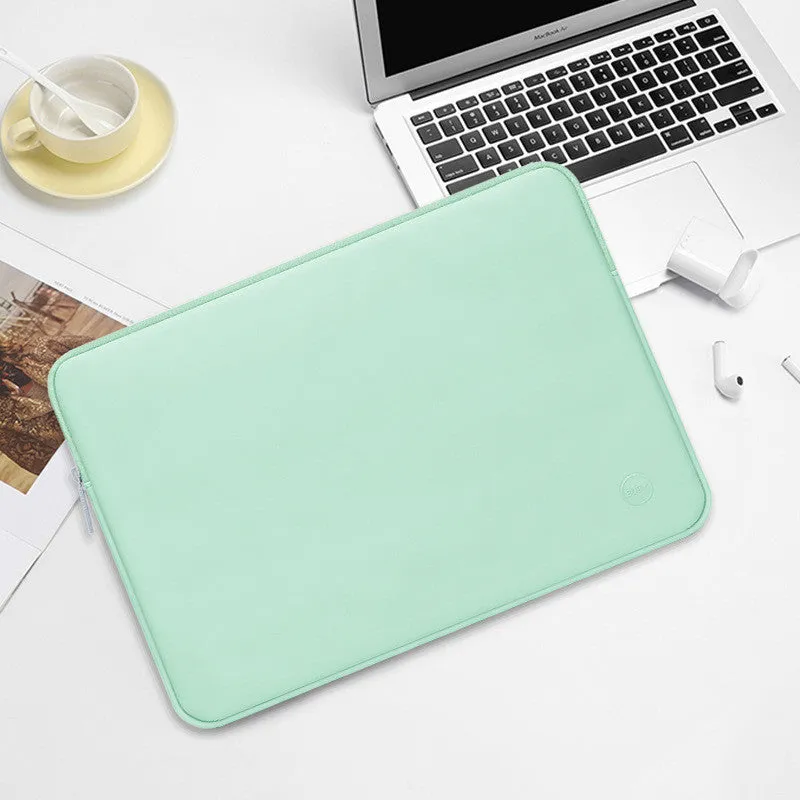 PU leather laptop liner bag in mint green for 13 to 17 inch devices, waterproof and shock-resistant