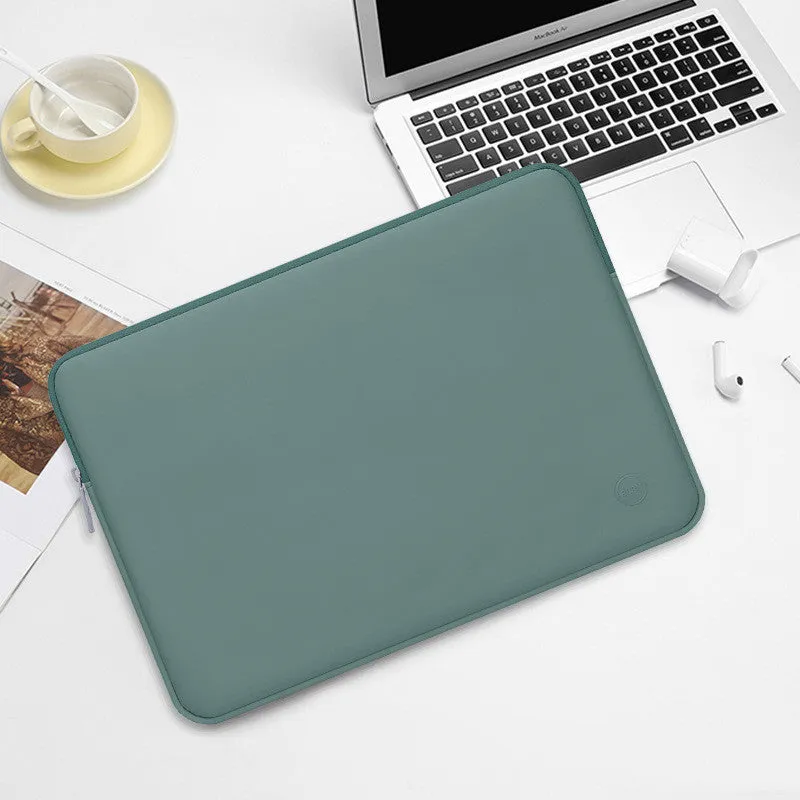 PU leather laptop liner bag in mint green for 13 to 17 inch devices, waterproof and shock-resistant