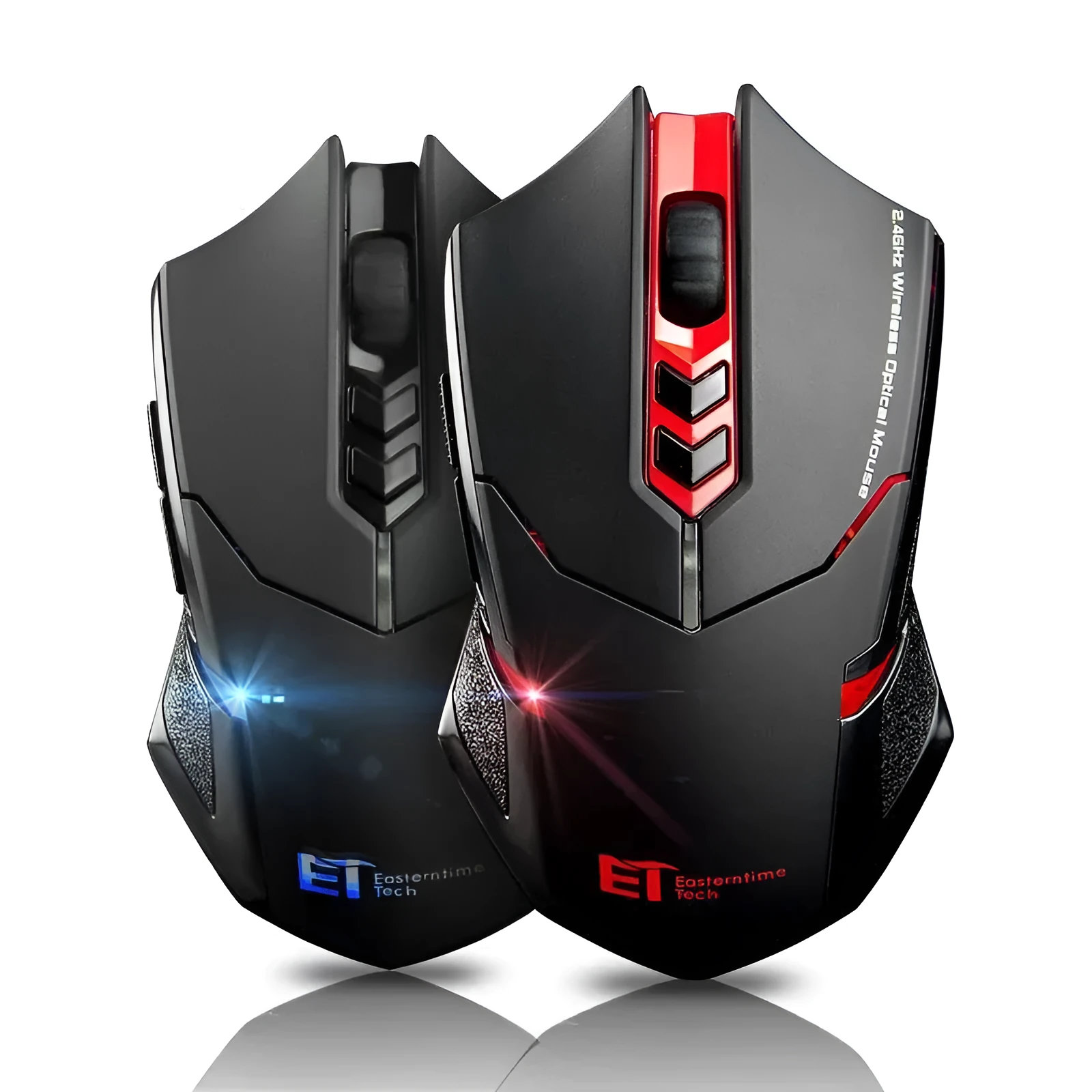 Silent wireless mouse in blue with 7 buttons, adjustable DPI, and power-saving switch