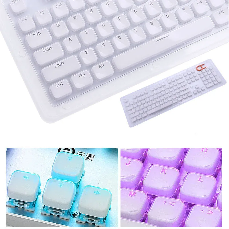 Set of 104 custom two-color mold mechanical keyboard keycaps in crystal finish, black and white variants
