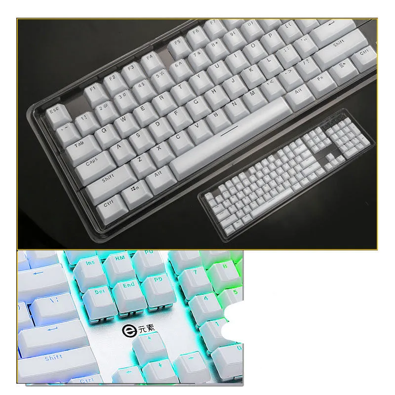 Set of 104 custom two-color mold mechanical keyboard keycaps in crystal finish, black and white variants