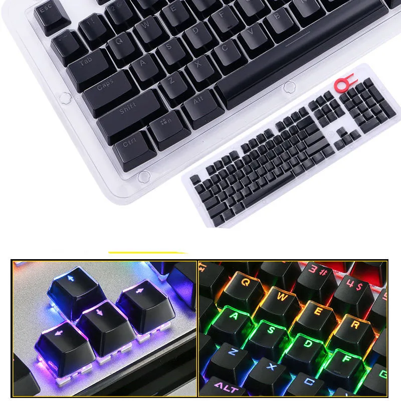 Set of 104 custom two-color mold mechanical keyboard keycaps in crystal finish, black and white variants