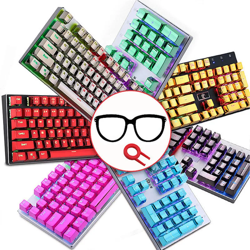 Set of 104 custom two-color mold mechanical keyboard keycaps in crystal finish, black and white variants