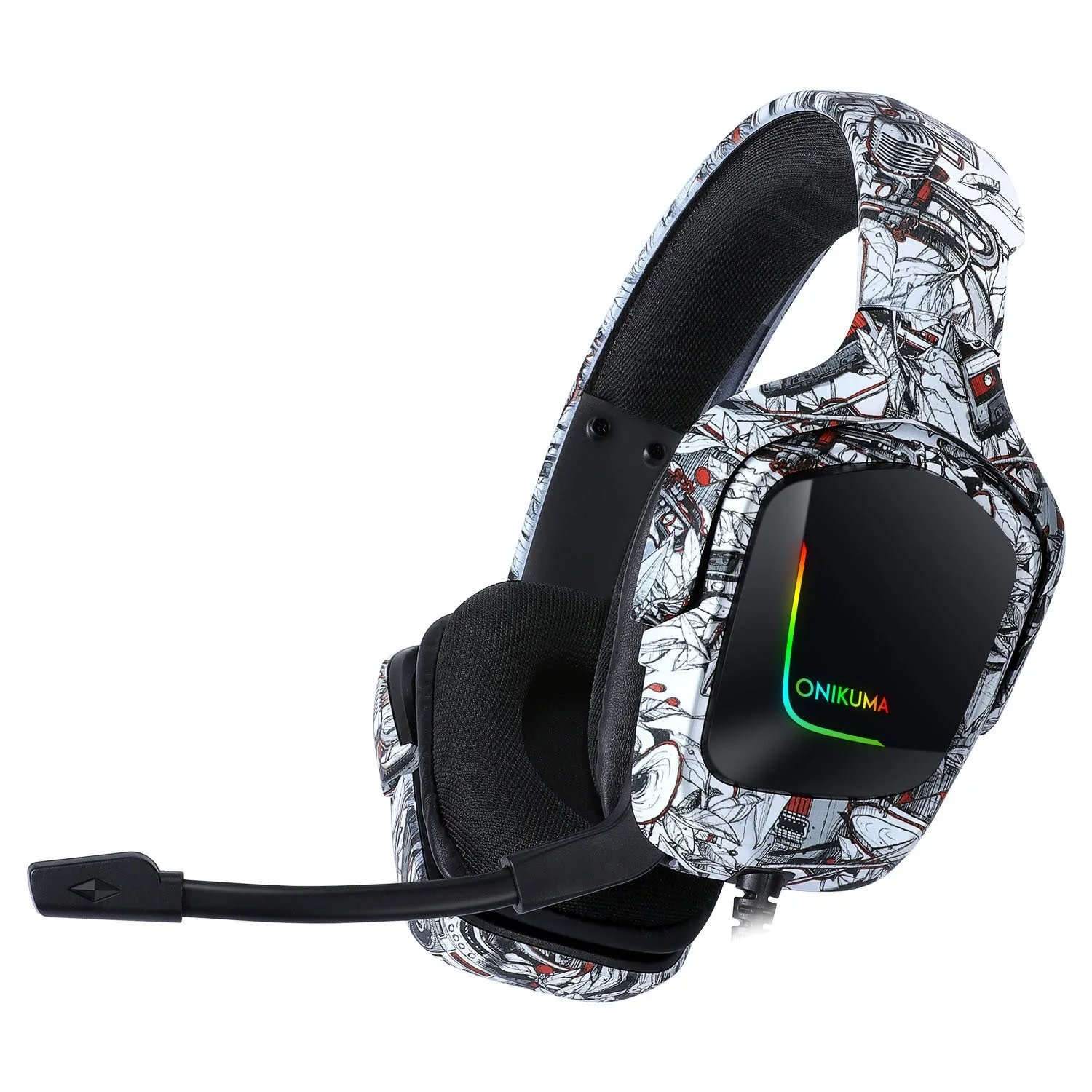 Wired gaming headset with microphone and 3.5mm plug in Black and Camouflage White colours