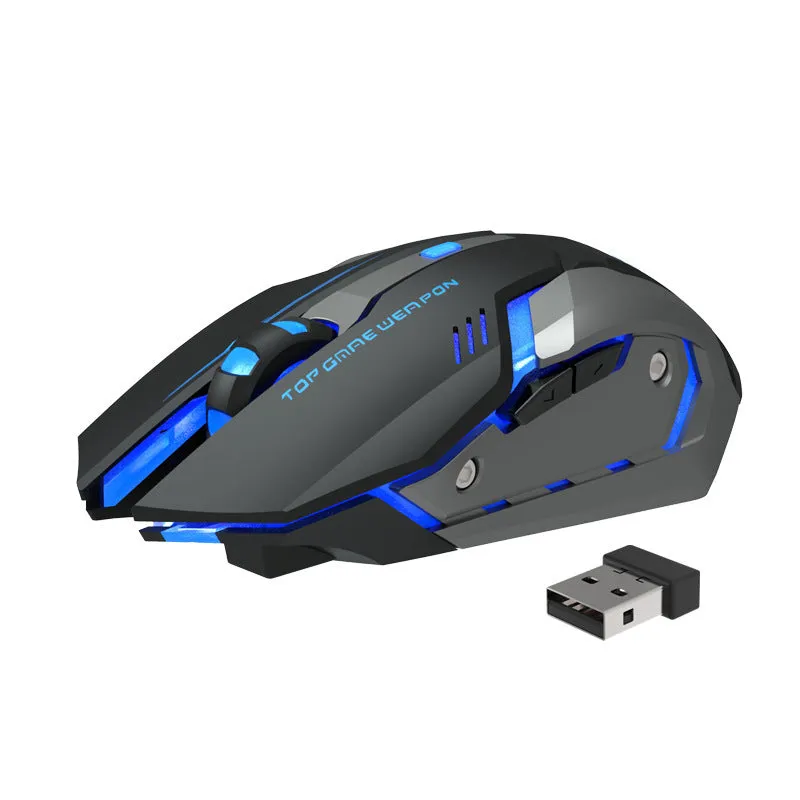 Wireless silent gaming mouse T1 black model with ergonomic shape and four-way scroll wheel