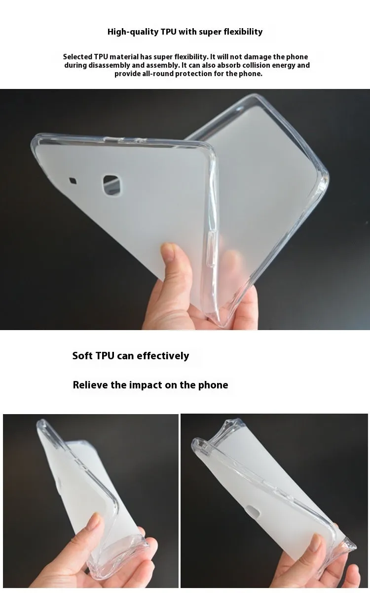 Clear white transparent ultra-thin silicone and TPU tablet protective case showing tablet through clear material
