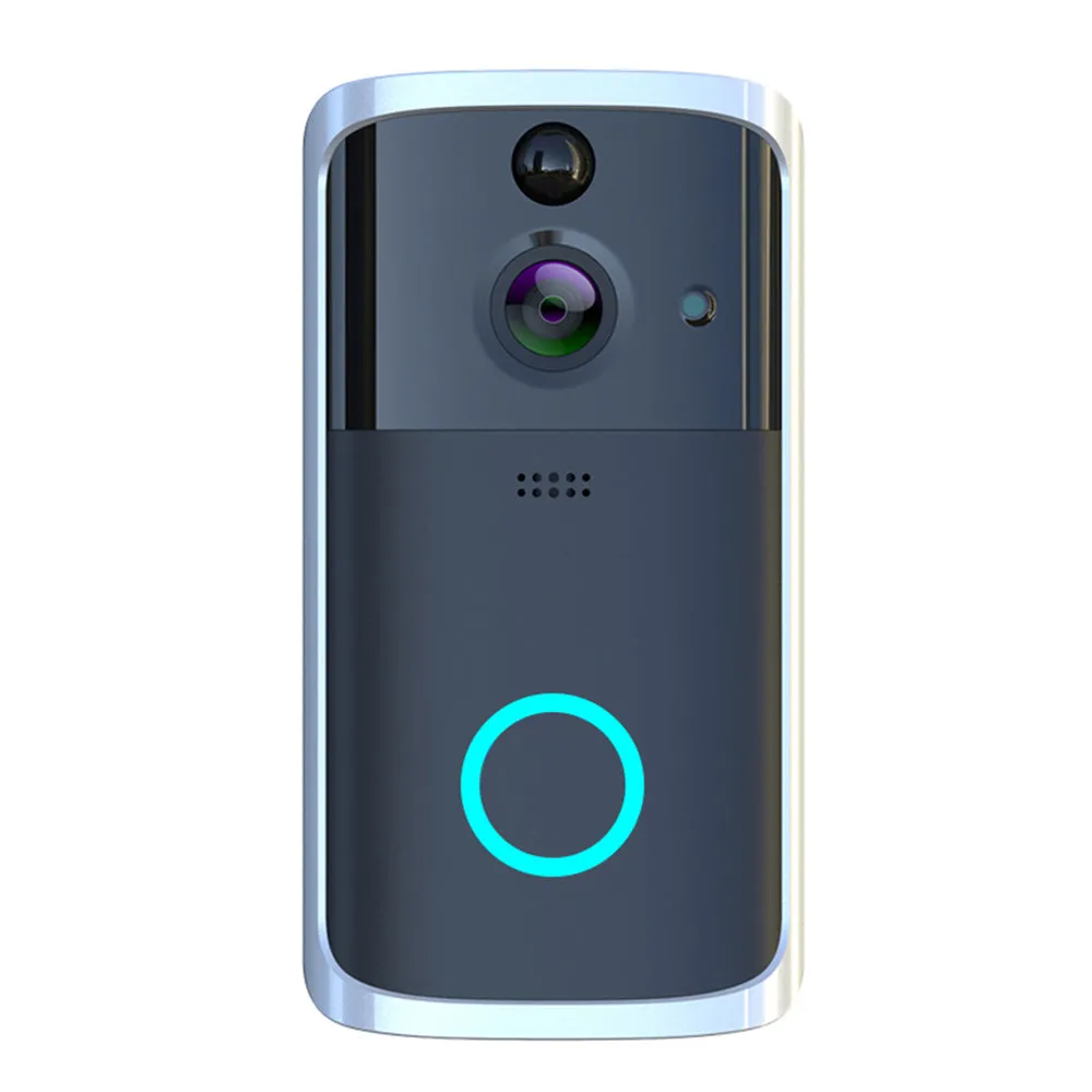 WiFi video doorbell camera in black with two-way intercom and night vision, compact PCB body 7.5x3.3x14.4cm