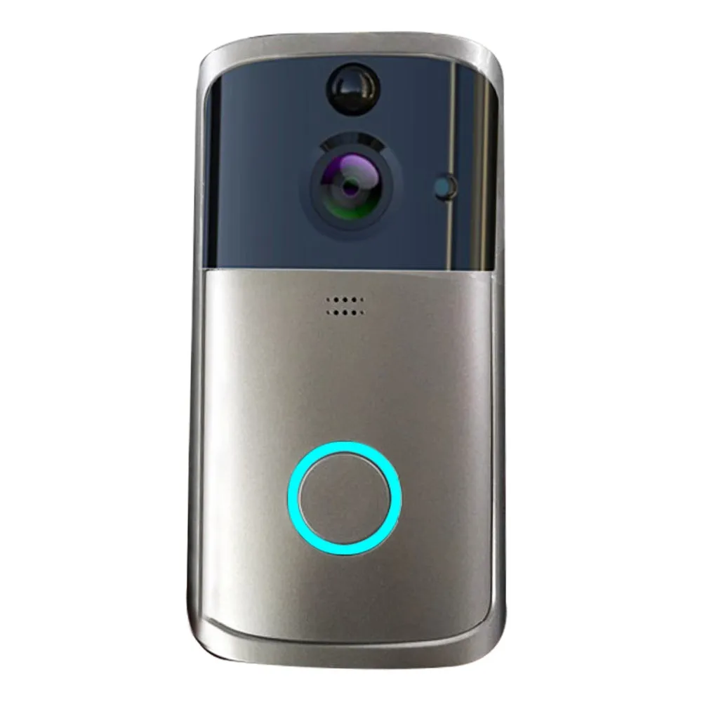 WiFi video doorbell camera in black with two-way intercom and night vision, compact PCB body 7.5x3.3x14.4cm