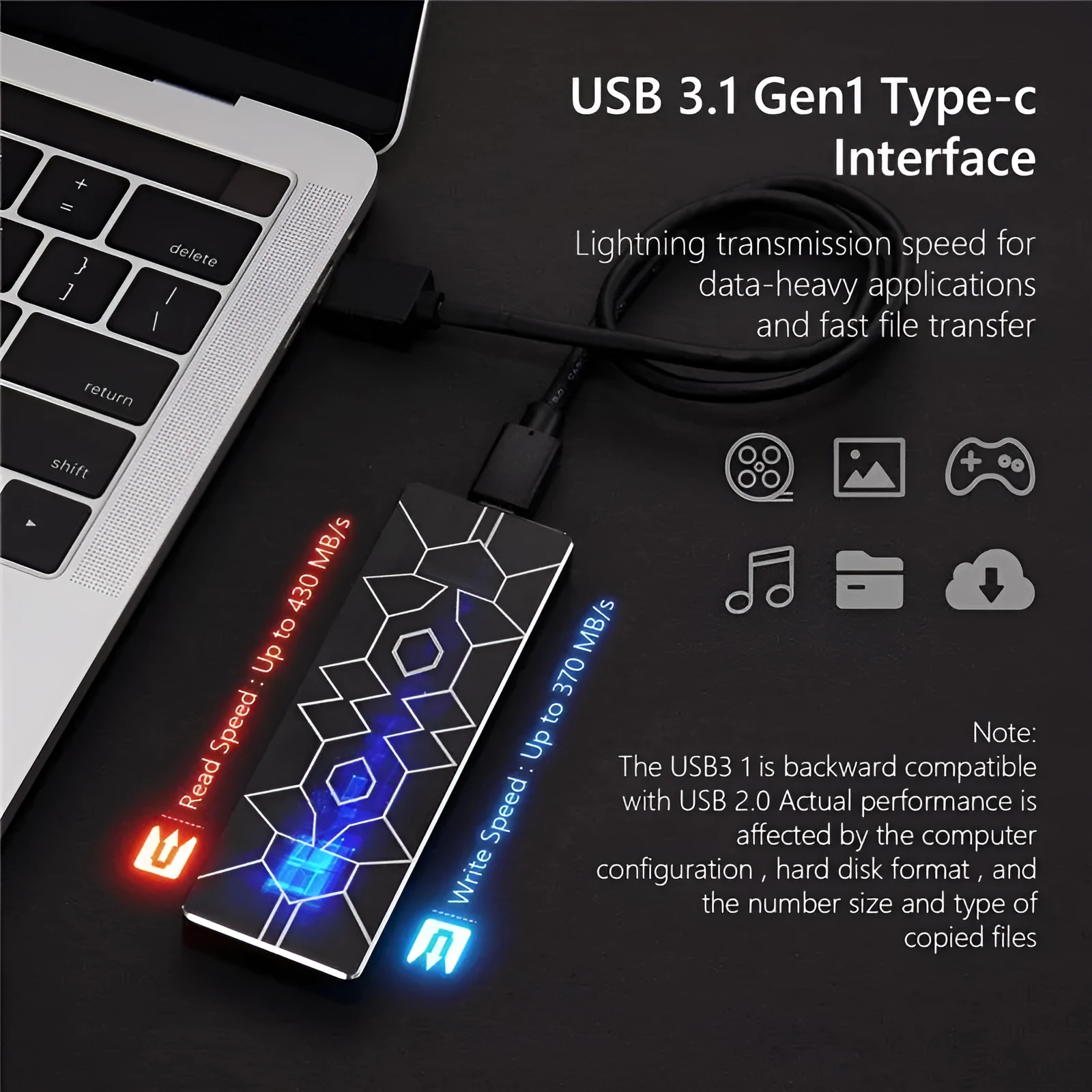 Ultra-thin metal mobile SSD portable hard drive 100mm x 70mm in silver