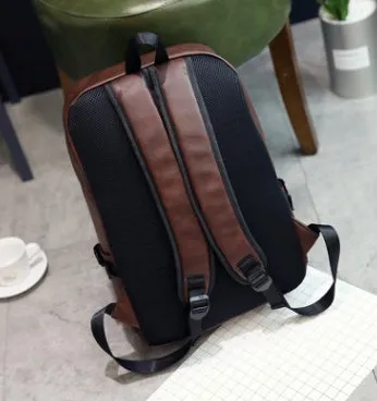 PU men's casual shoulder bag square vertical section black colour with stitching details and double strap