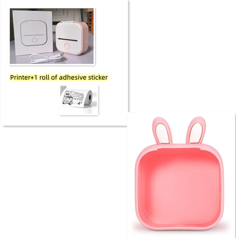 Phomemo T02 mini thermal label printer in white, showing front view with roll of sticky paper