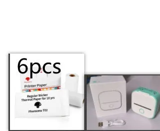 Phomemo T02 mini thermal label printer in white, showing front view with roll of sticky paper