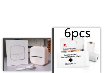 Phomemo T02 mini thermal label printer in white, showing front view with roll of sticky paper