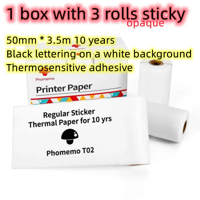 Phomemo T02 mini thermal label printer in white, showing front view with roll of sticky paper