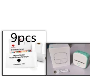 Phomemo T02 mini thermal label printer in white, showing front view with roll of sticky paper