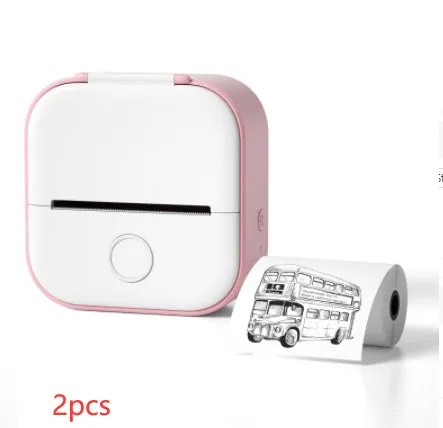 Phomemo T02 mini thermal label printer in white, showing front view with roll of sticky paper