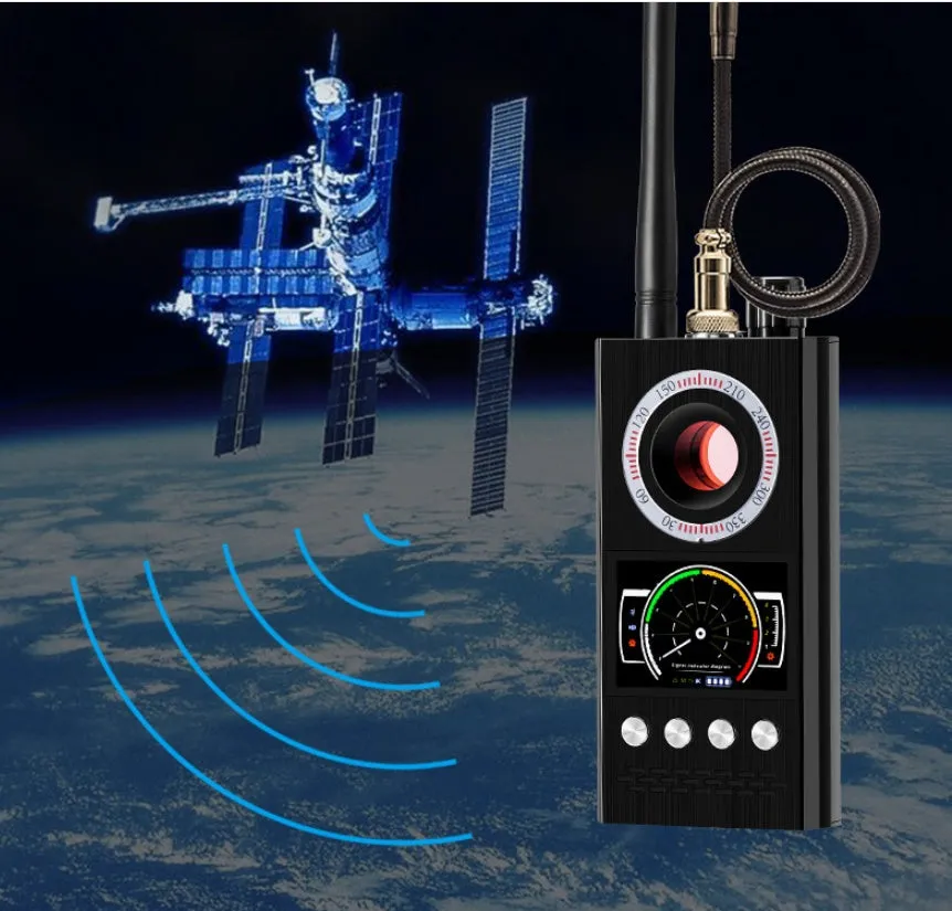 K68 black anti-sneak camera signal detector with sound alarm, 1-8000 MHz, 140x62x30 mm