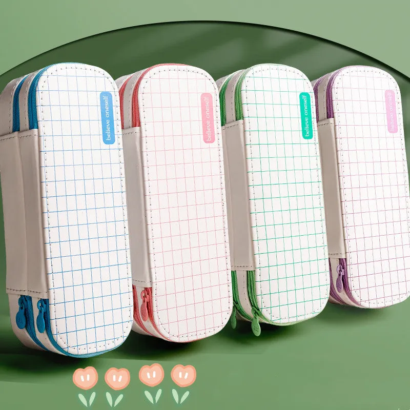 Creative multifunctional pencil case stationery box in light blue with class schedule and DIY stickers