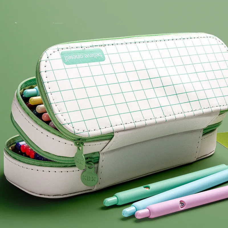 Creative multifunctional pencil case stationery box in light blue with class schedule and DIY stickers