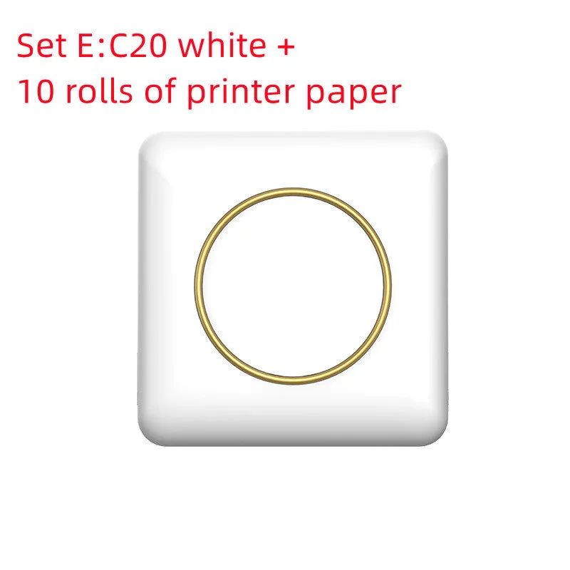 Mini label thermal printer C20 white model with Bluetooth and USB port on a desk