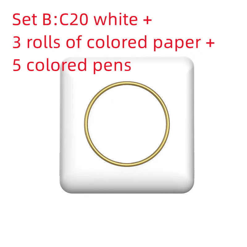 Mini label thermal printer C20 white model with Bluetooth and USB port on a desk