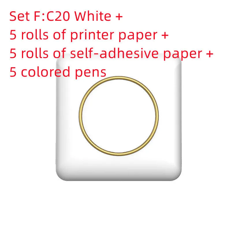 Mini label thermal printer C20 white model with Bluetooth and USB port on a desk