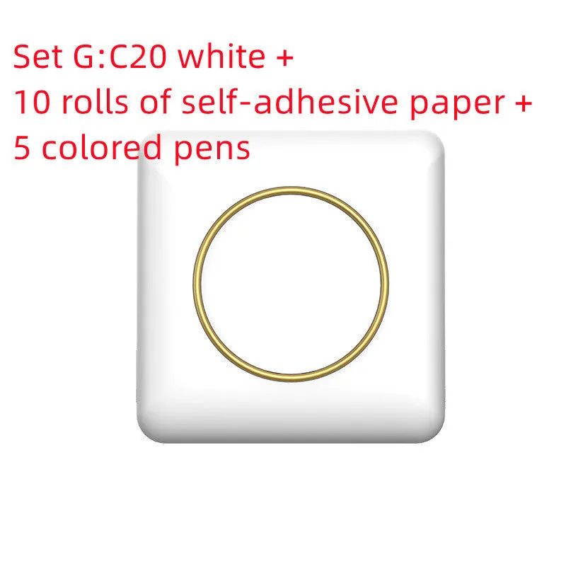 Mini label thermal printer C20 white model with Bluetooth and USB port on a desk
