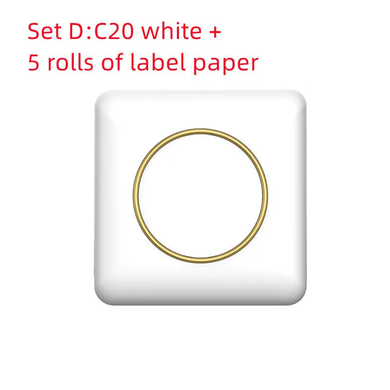 Mini label thermal printer C20 white model with Bluetooth and USB port on a desk